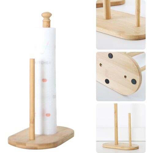 Kitchen Wooden Roll Paper Towel Holder Bathroom Tissue Vertical Stand Napkins Rack Home Kitchen Toilet Storage Accessories