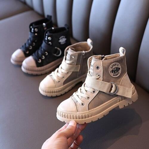 Childrens Martin Boots Boys British Style 2020 Autumn New Girls Fashion All-match High-top Slim Canvas Shoes 3-14 years old