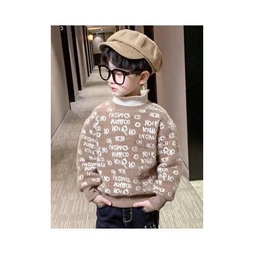 Childrens Plus Velvet Bottoming Sweatshirt 2021 Winter Fashion Big Boy Fashion Letter Turtleneck Pullover Sweatshirt Wholesale