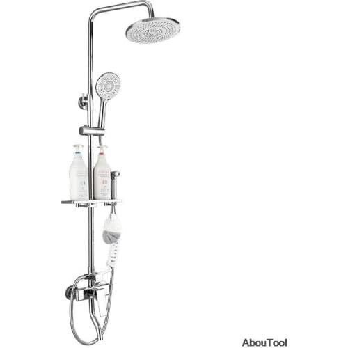 Electricity Thermostatic Shower System Faucet Set Chrome Rainfall Bathtub Tap With Bathroom Shower Shelf Water Flow Produces