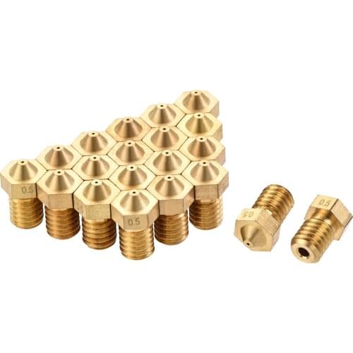 Uxcell 0.5mm 3D Printer Nozzle M6 Thread for V5 V6 1.75mm Extruder Print, Brass 20 Pcs