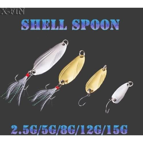 X-Fin 2.5g/5g/8g/12g/15g Fishing Tackle Metal Spoon Lure Sharp Hook Hard Sequins Lure Bait Freshwater Saltwater Spinner Spoons