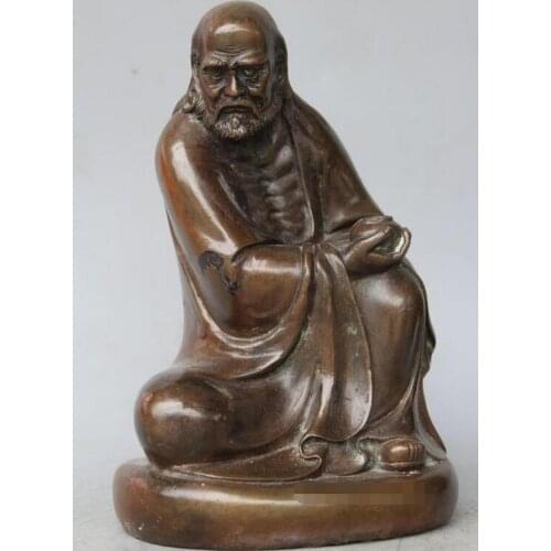 Chinese Purple Bronze Seat Arhat Damo Bodhidharma Dharma Buddha Crock Statue