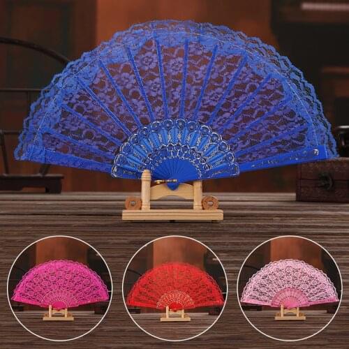 Chinese Lace dance wedding banquet lace folding Hand holding flower fan Chinese hand fan folding fan Lace dance