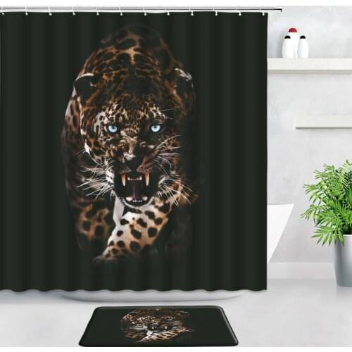 Wildlife Brown Leopard Shower Curtains Bath Mat Set Wild Animal Tiger Black Backdrop Decor Bathroom Carpet Door Pad Non-slip Rug