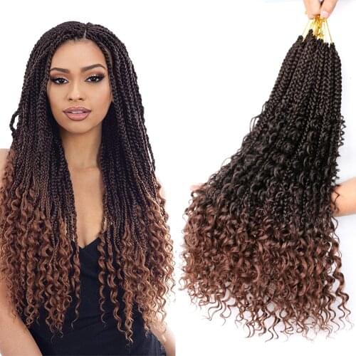 22Inch Long Curly Crochet Braids Messy Box Braids Crochet Hair Goddess Bohemian Synthetic Braiding Hair Extensions Dark Brown