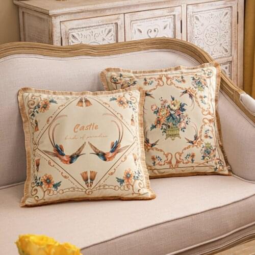 Creative Pillow Cover American Luxury Sofa Pillow Cushion Home Vintage Flower Bird Bedside Cushion Case Autumn Winter Comfort