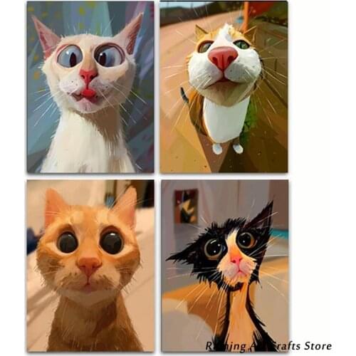5D Diy Diamond Painting Cartoon Funny Cat Full Round Square Drill Animal Cross Stitch Kits Embroidery Mosaic Pictures Home Decor