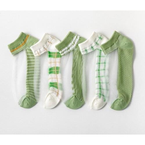 Women Summer New Fashion Glass Filament Lattice Stripe Breathable Anti-silk Invisible Socks Light Saliva Crystal Silk Boat Socks