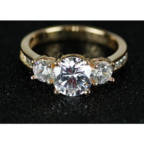 Three Stone Gold Color Engagement Rings Fashion Style 3 Carat Cubic Zirconia Rings Jewelry gift sepcial unique R1597-golden