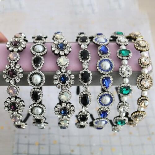 Charm Baroque Hairband Crystal Flower Hair hoop Vintage Headdress Pearl Tiara Hair Jewelry Wedding Water Drop Accessories Bijoux