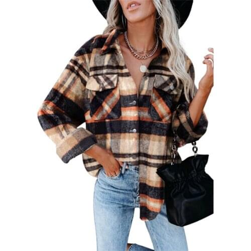 Autumn 2021 New Womens Jacket Fashion Slim Long Sleeve Plaid Casual Winter Jacket Vintage Pocket Womens Jacket Shirt