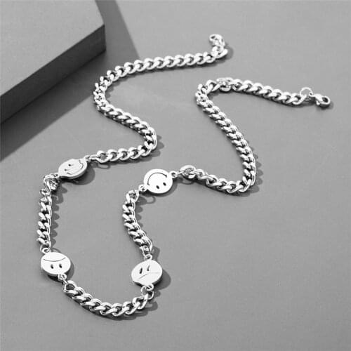High Quality Necklace Simple Necklaces Smiley Women Necklace Ladies Pendant Girls Jewelry Silver Color Hip Hop Stainless Collare