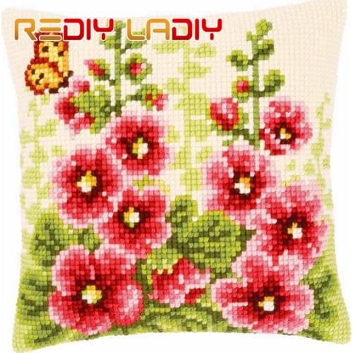 Cross Stitch Cushion Floral Delight DIY Chunky Cross-Stitch Kits Acrylic Yarn Pillow Case Home Decor Sofa Pillows Arts & Crafts