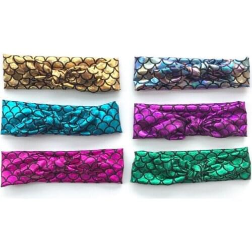 ON SALE 1PCS 2017 New Children rabbit ear Knot Headband Sequins Mermaid Headband Fish scales Headwrap for Girls Hair Accessories