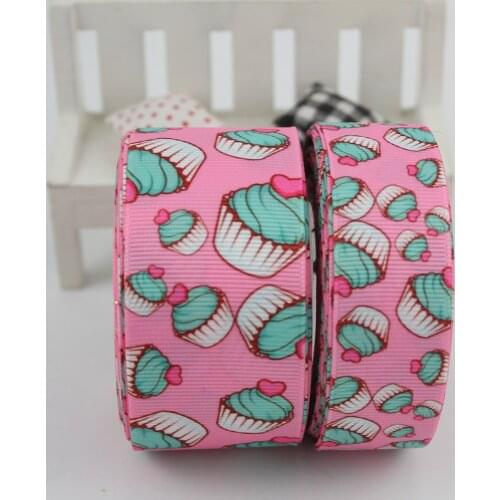 Cake printed pink ribbon groagrain Wedding Party Decoration Ribbon Printed Brithday Gift 16mm 22mm 25mm 38mm 57mm 75mm