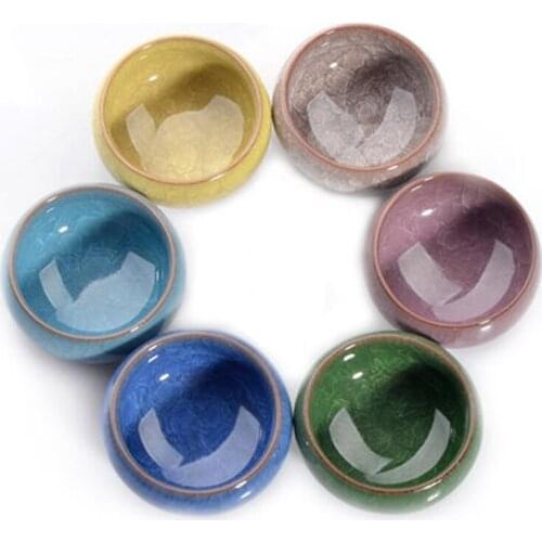 Hot Sale 6pcs Kung Fu Tea Cup Set Crackle Glaze Travel Chinese Porcelain Teacup Sets Ceramic Pottery 30ml Xmas Gift High Quality