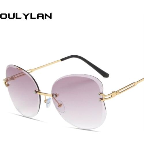 Oulylan Rimless Sunglasses Women 2021 Brand Design Framless Cutting lens Sun Glasses Female Vintage Gray Pink Eyewear UV400