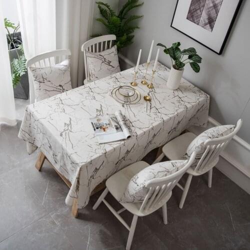 Modern White Stone Texture Printed Tablecloth Rectangular For Kitchen Party Wedding Linen Cotton Dustproof Table Cover Mantel