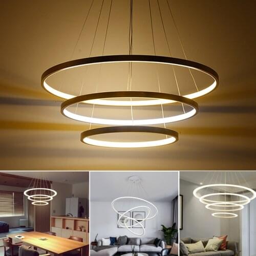 Modern Led Pendant Light Dimmable Lamp Rings Circle Ceiling Hanging Nordic Chandelier For Home Loft Living Dining Room Bedroom
