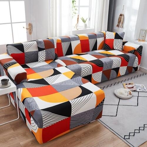 Stretch Sofa Cover for Living Room Colorful Geometric Sectional Couch Cover Elastic Armchair Slipcovers LoveSeat 1/2/3 Seater