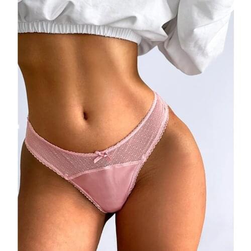 Sexy Bowknot Transparent Lace Womens Thong Underwear Embroidered Mesh Panties Seductive Seamless FemaleT-pants Lingerie Tanga