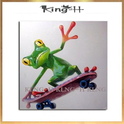 Venta caliente pintura al óleo hecha a mano en lienzo Rana animal montar una scooter pared arte cuadros para decoración del hoga