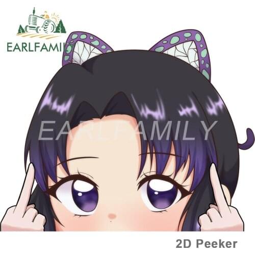 EARLFAMILY 13cm x 10.3cm for Demon Slayer Shinobu Car Assessoires Stickers Vinyl Car Wrap Decal Anime Waterproof Sunscreen Decor