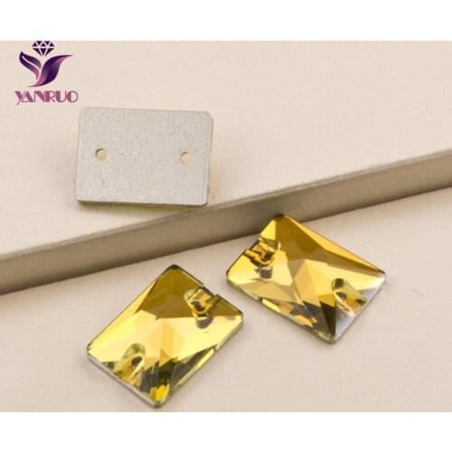 YANRUO 3250 Rectangle Light Topaz Gold Yellow Glass Crystal Stones Sew on Dress Decorations Flat Back Rhinestone for Crafts