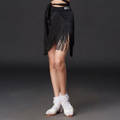 Fashion Latin Dance Skirt Black Double Tassel Skirts Latin Practice Dress Children Cha Cha Rumba Competition Costumes DQS4704