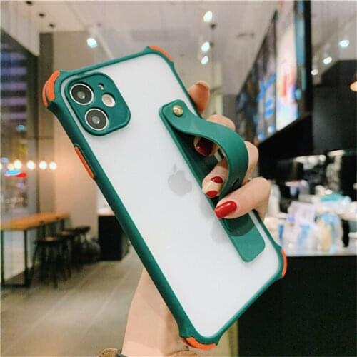 Camera Protection Phone Case For iPhone 12 Mini 11 Pro Max 6 6S 7 8 Plus XR XSMax X XS SE Wrist Strap Stand Holder Soft Cover
