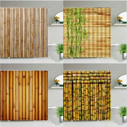 Yellow-green bamboo bathroom curtain set bath curtain shower curtain waterproof bathroom Bathroom curtains Bath curtain curtain