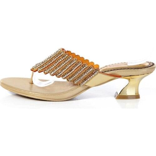 G-SPARROW 2018 Summer Hot Sale Silver Diamond Wedding Clip Toe Shoes New Womens Gold Slippers High Quality