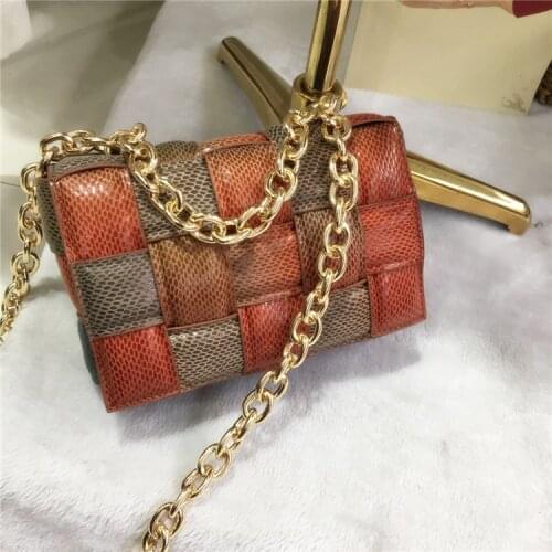 Bag For Women Thick Metal Chain Snakeskin Pattern Crossbody Bag For Women New Korean Designer Woven Wadding Shoulder Bag