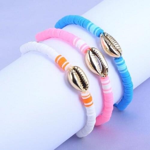 WT-MPB005 WKT Boho Style Women Bracelet Cowrie Shell Handmade Bracelet In Gold Eletroplated New Summer Rainbow Color Jewelry