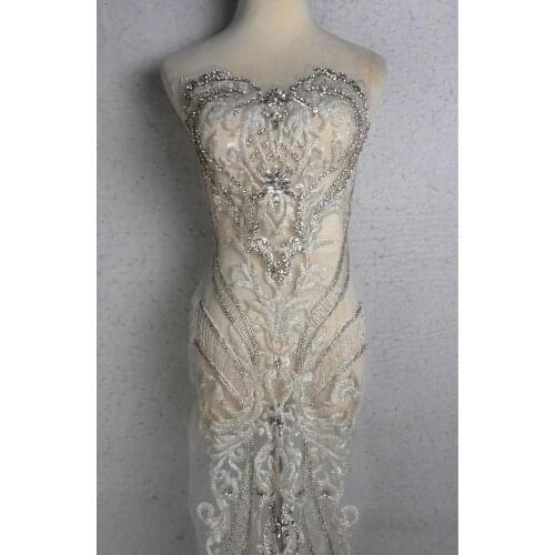 Seprice La Belleza beautiful long piece handmade,sil pearls crystal Rhinestone patch wedding dress applique accessories 32X130CM