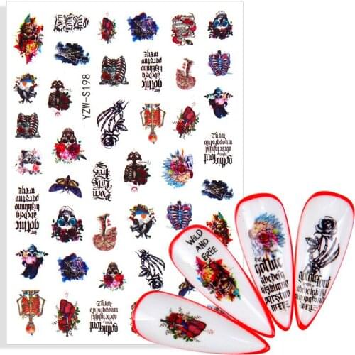 1pcs Halloween Nail Art Sticker Sexy Red Rose Skull Bone Letter Self Adhesive Nails Foil Manicure Decoration Decals Accessoires