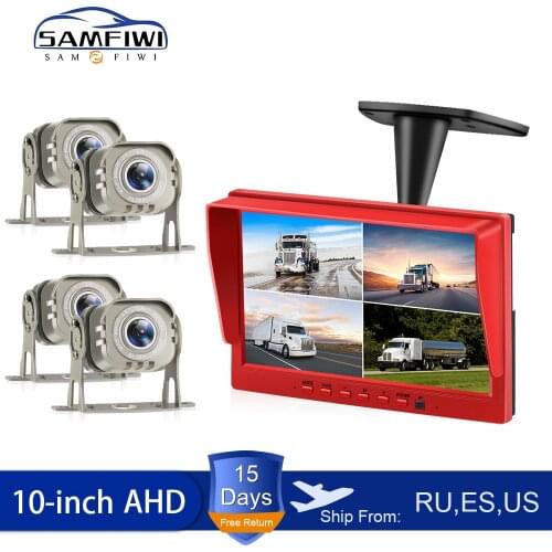 10inch 4ch Car Monitor for Auto 4 Split Car Screen Roof Mount Monitor Recorder AHD LCD Display for Truck Bus RV Rear View Camera