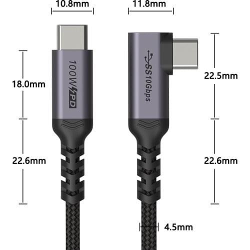 100W PD 5A Curved USB3.1 Type-C Male Cable 4K @60Hz 10Gbps USB-C Gen2 Cord For Macbook Pro Huawei mobile hard drive
