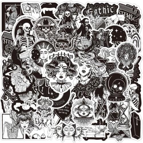 50Pcs/Pack Black And White Gothic Terror Horror Graffiti Stickers For Motorcycle Notebook Computer Luggage Guitar Refrigerator