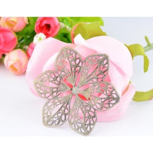 Free shipping Retail 5Pcs Antique Bronze Filigree Flower Wraps Connectors Metal Crafts Decoration DIY Findings 6x5.3cm F0350