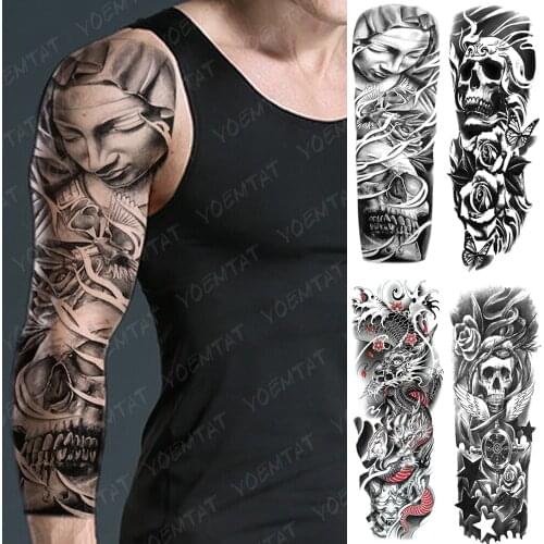 Large Arm Sleeve Tattoo Rose Angel Waterproof Temporary Tatto Sticker Skull Wings Star Body Art Full Fake Tatoo Women Men
