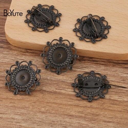 BoYuTe Custom (200 Pieces/Lot) Fit 12MM Cabochon Flower Brooch Base Vintage Style Antique Bronze Brooches for Women
