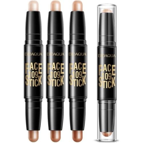 BIOAQUA Brand Double Head 3D Bronzer Highlighter Stick Face Makeup Concealer Pen Foundation Stick Cream Texture Contour Pencil