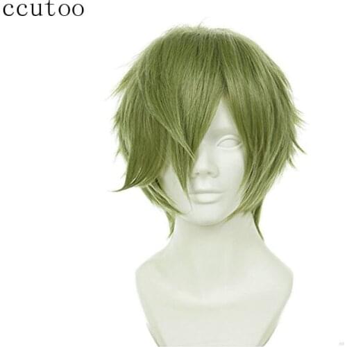 Ccutoo 12" Mens Short Green Layered Synthetic Hair Heat Resistance Fiber Cosplay Wigs TOUKEN RANBU ONLINE Uguisumaru
