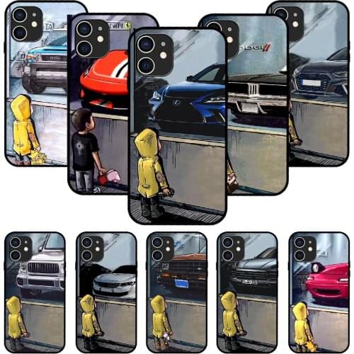 For iPhone 11 12 8 Plus Mini Pro X XR XS Max 4 5 7 6 6S 8 SE Phone Case Black Cover Etui Trend Hoesjes Tpu Boy See Sports Car