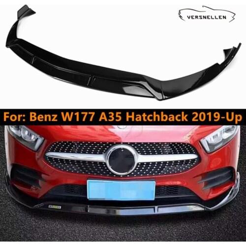 3pcs Glossy Black Front Skirt Splitter for Mercedes Benz A Class W177 A35 Hatchback 2019 2020 Front Bumper Lip Cover Body Kit