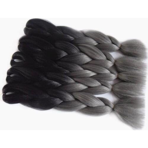 Feilimei 10 pieces Ombre Braiding Hair Extensions Synthetic Jumbo Braids 100g/pc 24inch Black Ombre Grey Crochet Hair Bundles