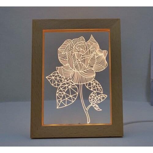 Photo Frame Night Light LED Romantic Wooden Desk Lamp USB Decorative Table Ornament Bedroom Bedside Lamp Home Decor Childen Gift
