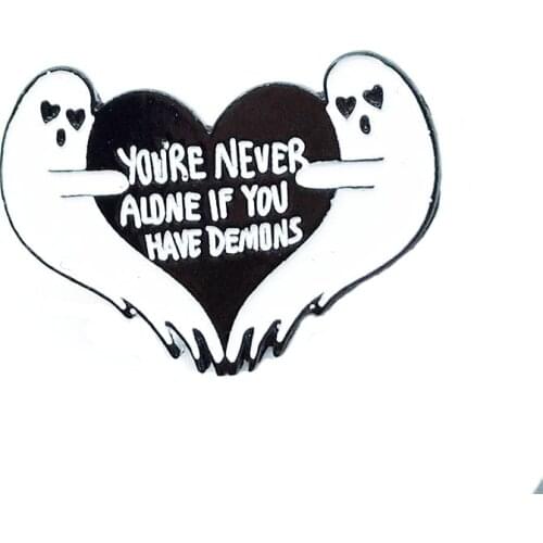 Creative heart shape you will never be alone ghost brooch letter badge alloy shirt jeans backpack pin punk jewelry jewelry gift